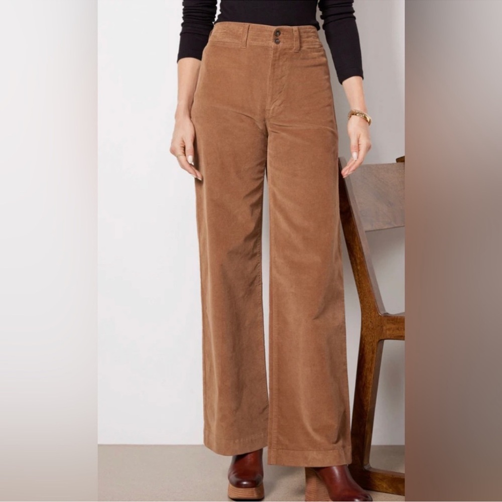 Faherty Women’s Stretch Cord Wide Leg Pants In Brown Size 24 MSRP $168 NWT